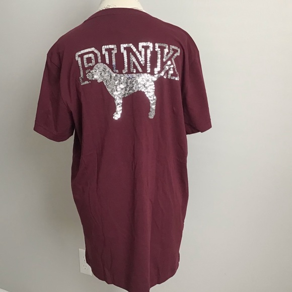 PINK VS Campus Sequins Short Sleeve Tee Top New With Tag - Picture 3 of 14